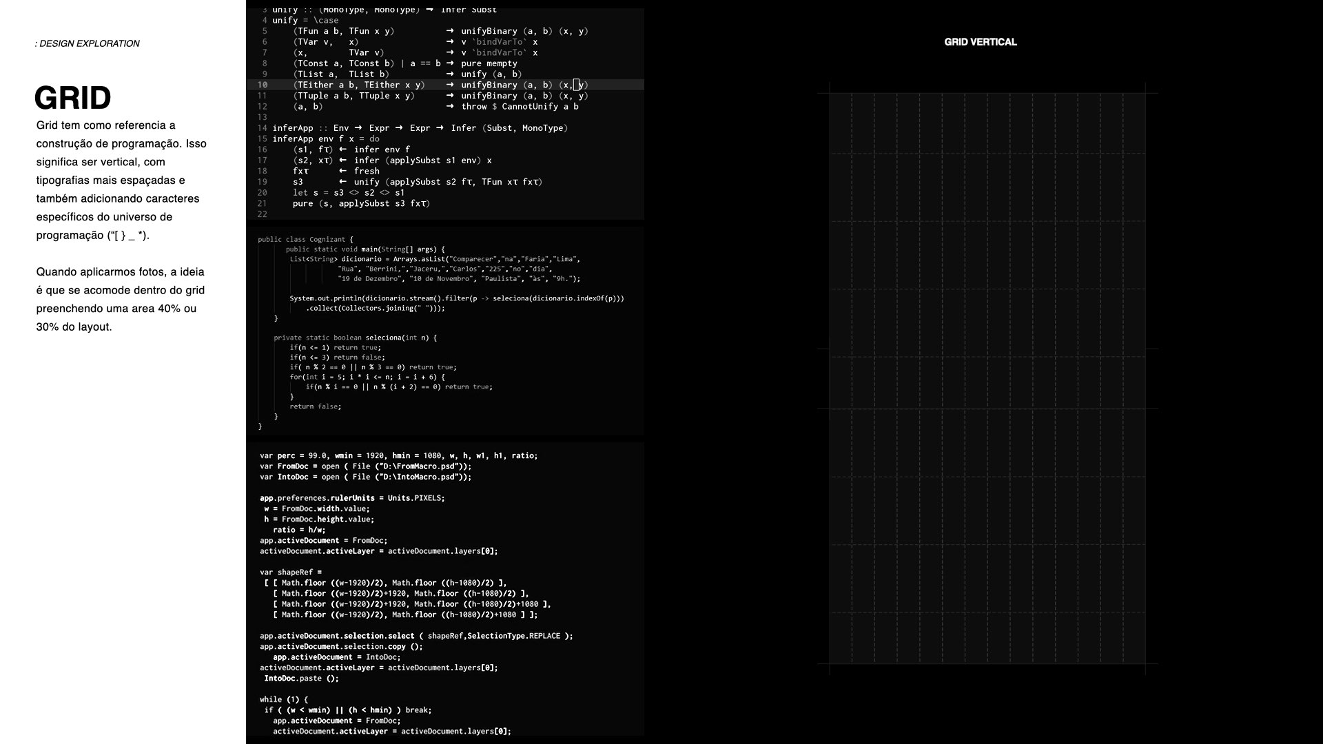 Design exploration — a vertical grid borrowed from code.